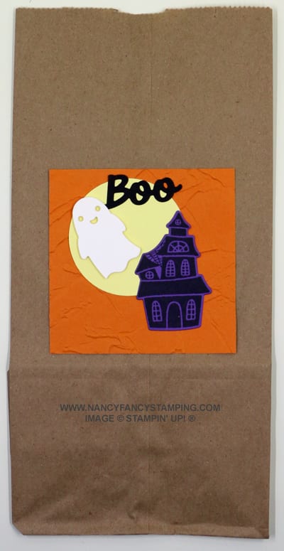 This is to show you the proportion of the layer to today's quick Halloween trick or treat bag made with die cuts from Stampin' Up! dies.