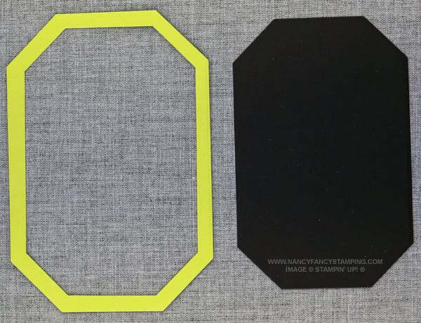 This is what the Lemon Lime Twist and the Basic Black Cardstocks look like before I adhere them together. PHOTO OF THE LEMON LIME TWIST FRAME & BASIC BLACK CARDSTOCK - Nesting Dies Technique #3