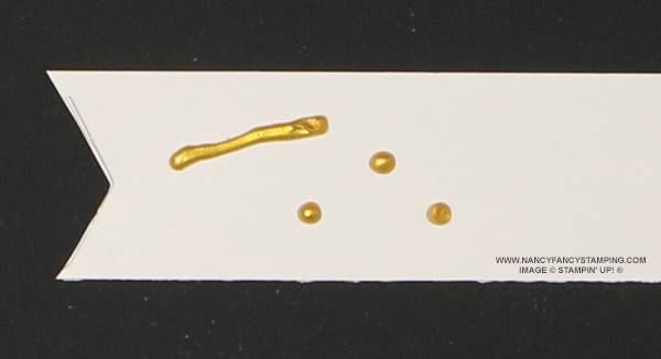 TIP: You will be able to test the Gold Metallic Enamel Effects Basic on the scrap CS to determine if it is entirely dry. If you touch the ones on the card and they aren’t dry, you’ll smudge them.